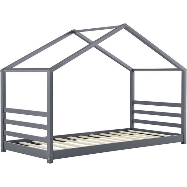 en.casa Kinderbett, »Vardø« Hausbett Jugendbett 90x200cm Kiefernholz dunkelgrau