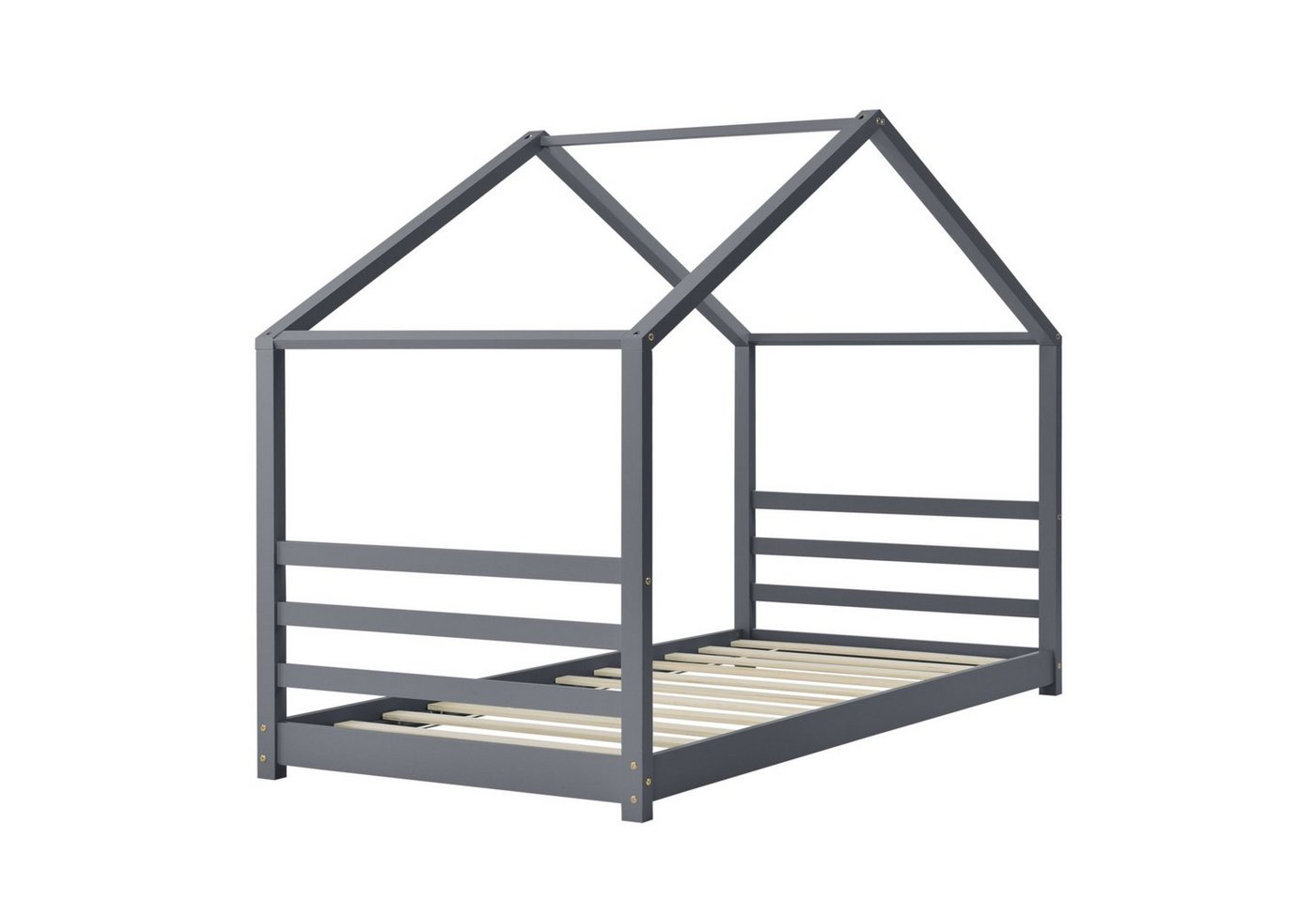 en.casa Kinderbett, »Vardø« Hausbett Jugendbett 90x200cm Kiefernholz dunkelgrau – Bild 4 von 5
