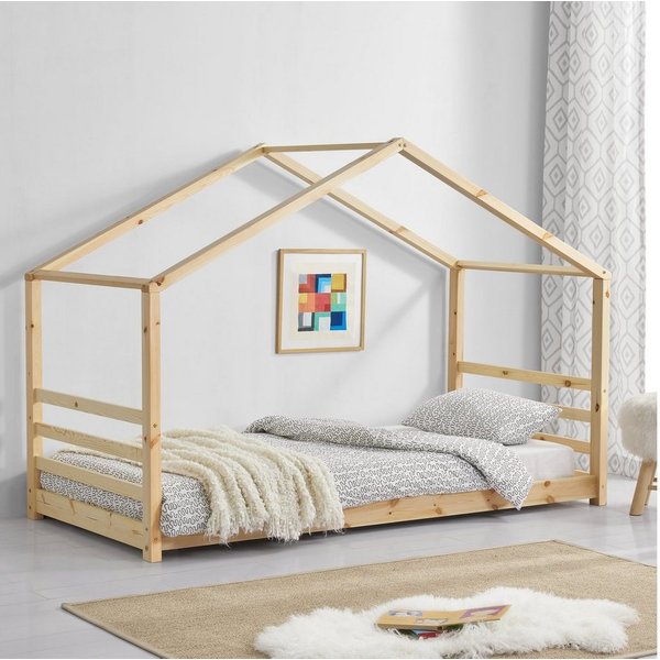 en.casa Kinderbett, »Vardø« Hausbett aus Kiefernholz 90x200 cm naturfarben, naturfarben oder weiß
