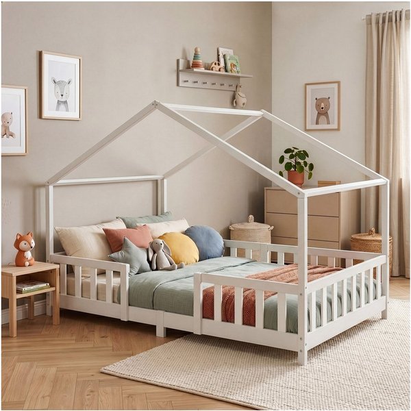 en.casa Kinderbett, »Treviolo« Haus-Optik Montessori 120x200 cm Weiß