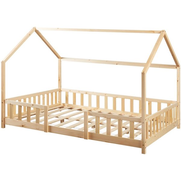 en.casa Kinderbett, »Sisimiut« Haus-Optik mit Rausfallschutz 120x200cm Holzfarben