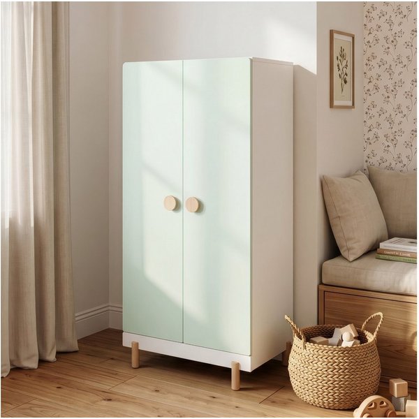 en.casa Kinderkleiderschrank »Vaarentaa« 126x60x41 cm Weiß/Mintgrün
