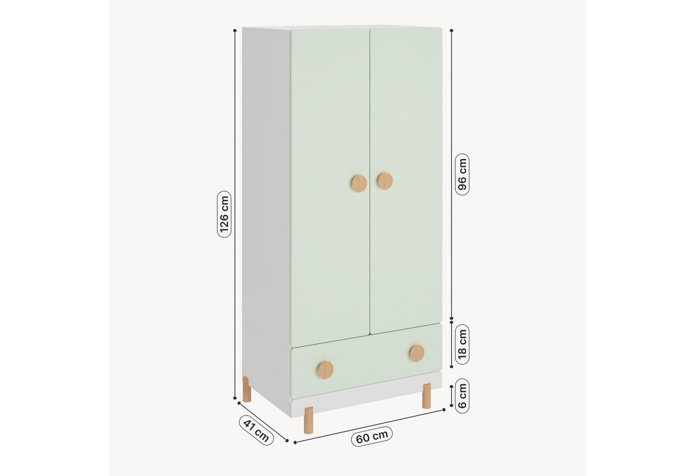 en.casa Kinderkleiderschrank »Vaarentaa« mit Schublade 126x60x41 cm Weiß/Mintgrün – Bild 3 von 5