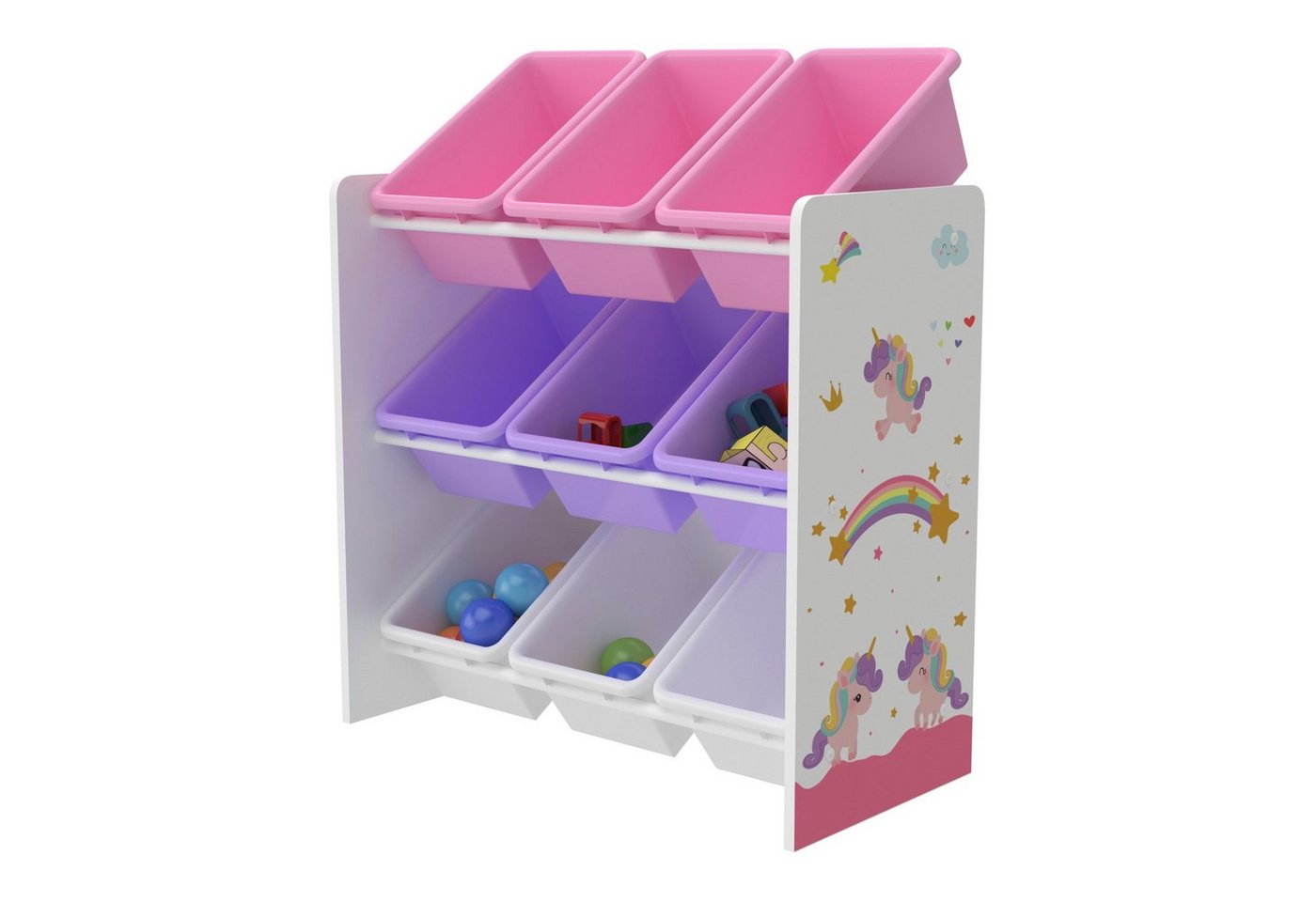 en.casa Kinderregal, »Muxía« mit 9 Ablagekisten Einhorn-Motiv 60x62x26,5 cm – Bild 3 von 5