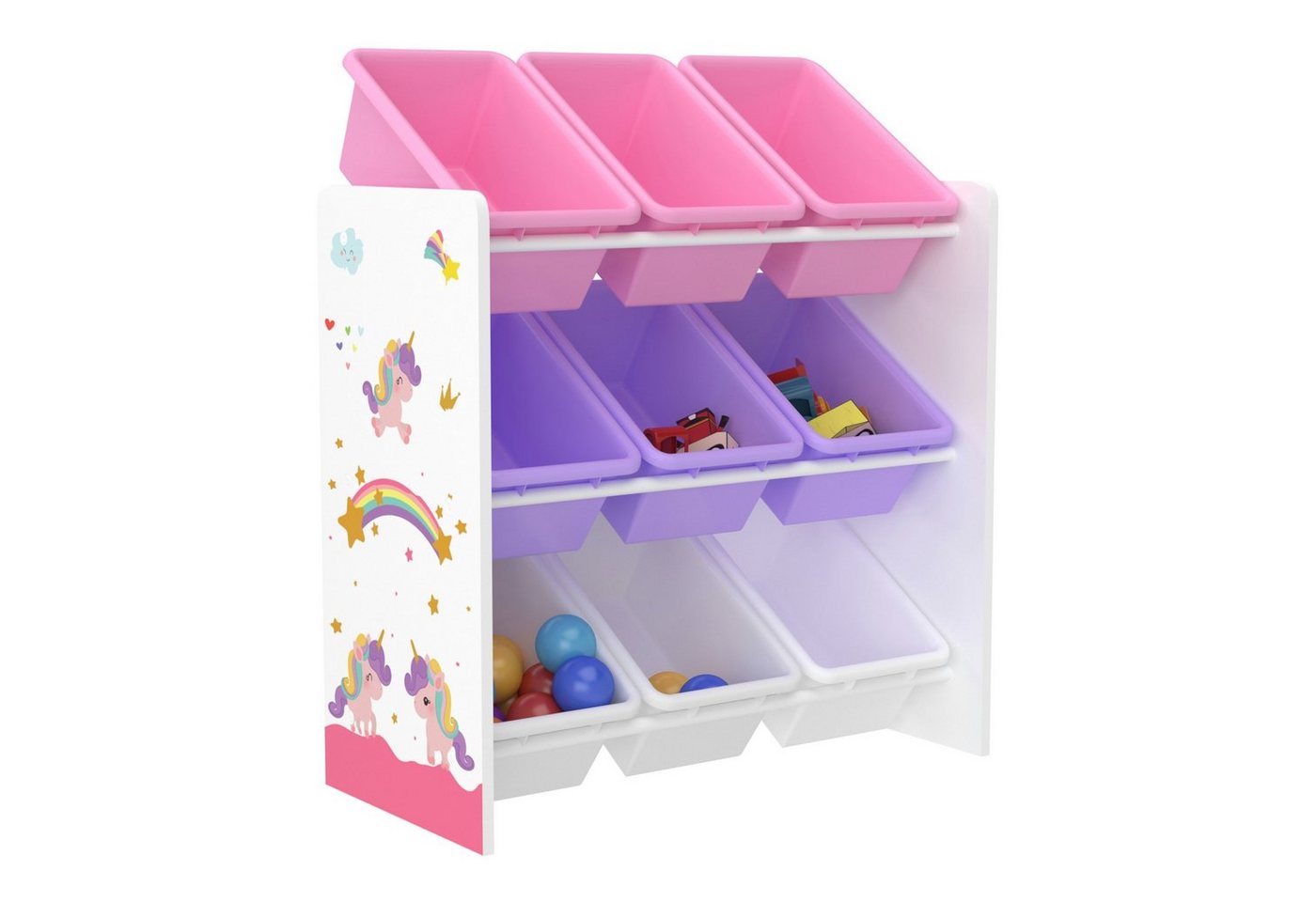 en.casa Kinderregal, »Muxía« mit 9 Ablagekisten Einhorn-Motiv 60x62x26,5 cm – Bild 5 von 5