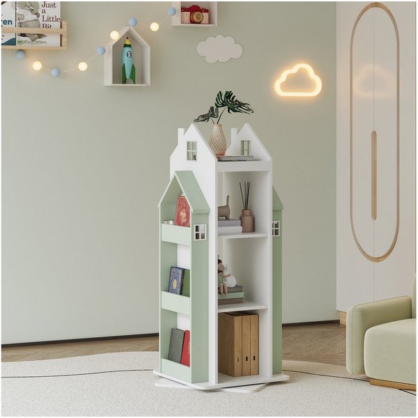 en.casa Kinderregal, drehbar »Vipsali« in Hausdesign 108x40x40 cm Mintgrün/Weiß