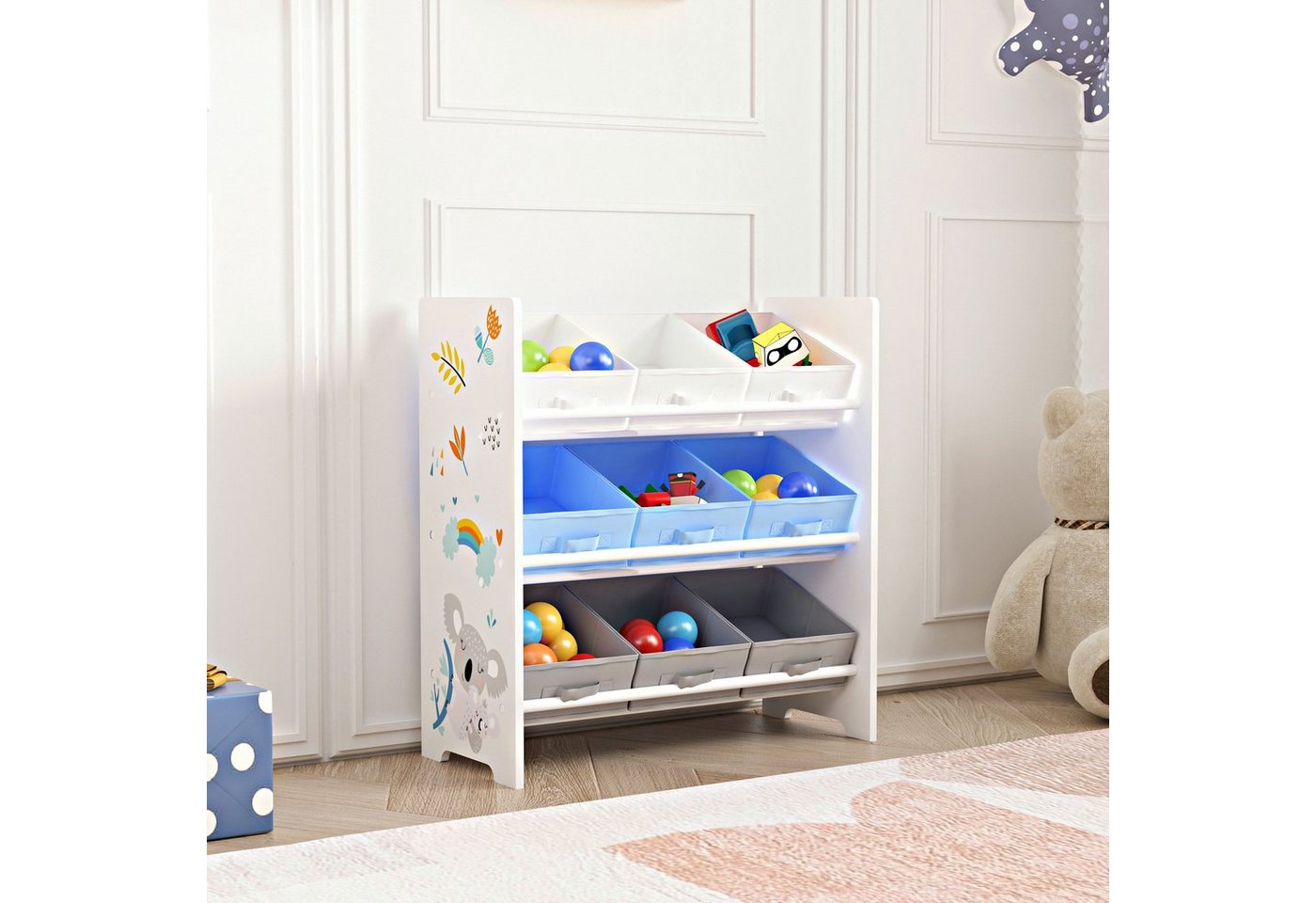 en.casa Kinderregal, »Boiro« Spielzeugregal mit 9 Boxen Koala-Motiv – Bild 2 von 5