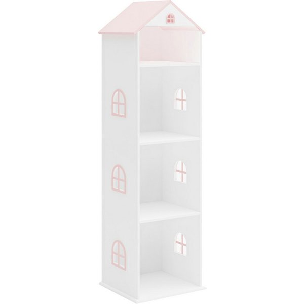 en.casa Kinderregal, »Vipsali« in Hausoptik 140 x 40 x 35 cm Weiß / Rosa