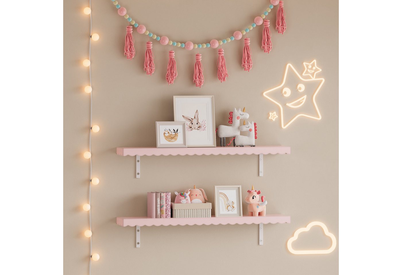 en.casa Kinderregal, Set 2-tlg., »Vestnes« Wellendesign 80 x 17 x 4 cm Cotton Candy – Bild 2 von 5