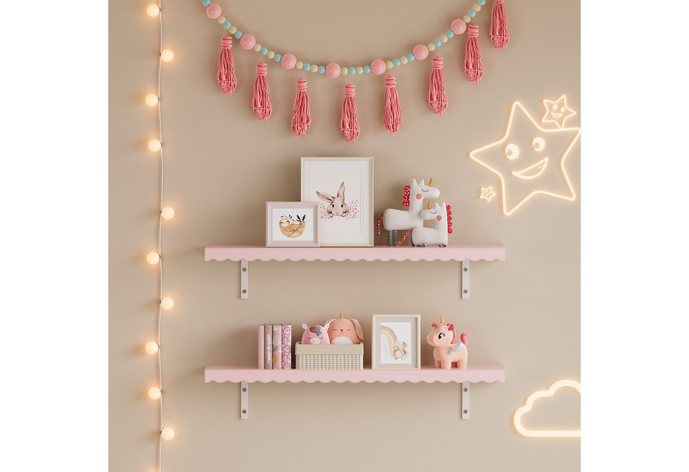 en.casa Kinderregal, Set 2-tlg., »Vestnes« Wellendesign 80 x 17 x 4 cm Cotton Candy – Bild 3 von 5