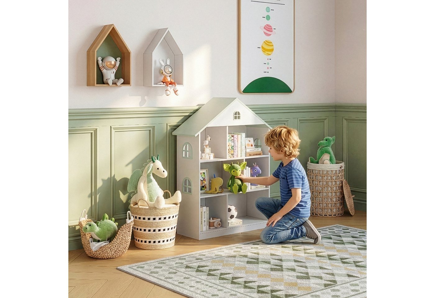 en.casa Kinderregal, »Vipsali« in Hausform 107 x 83 x 30 cm Weiß/Mintgrün – Bild 2 von 5