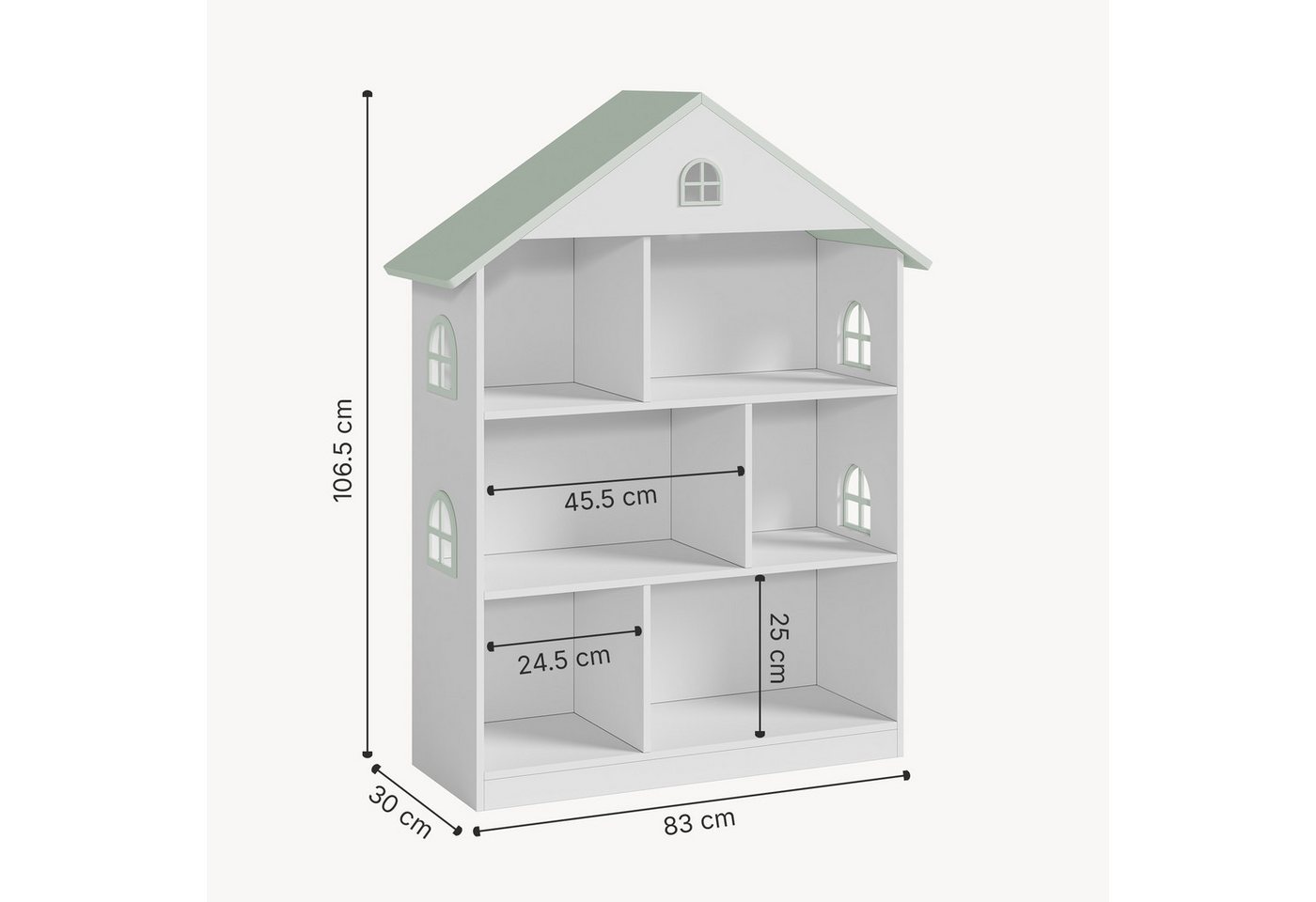 en.casa Kinderregal, »Vipsali« in Hausform 107 x 83 x 30 cm Weiß/Mintgrün – Bild 5 von 5