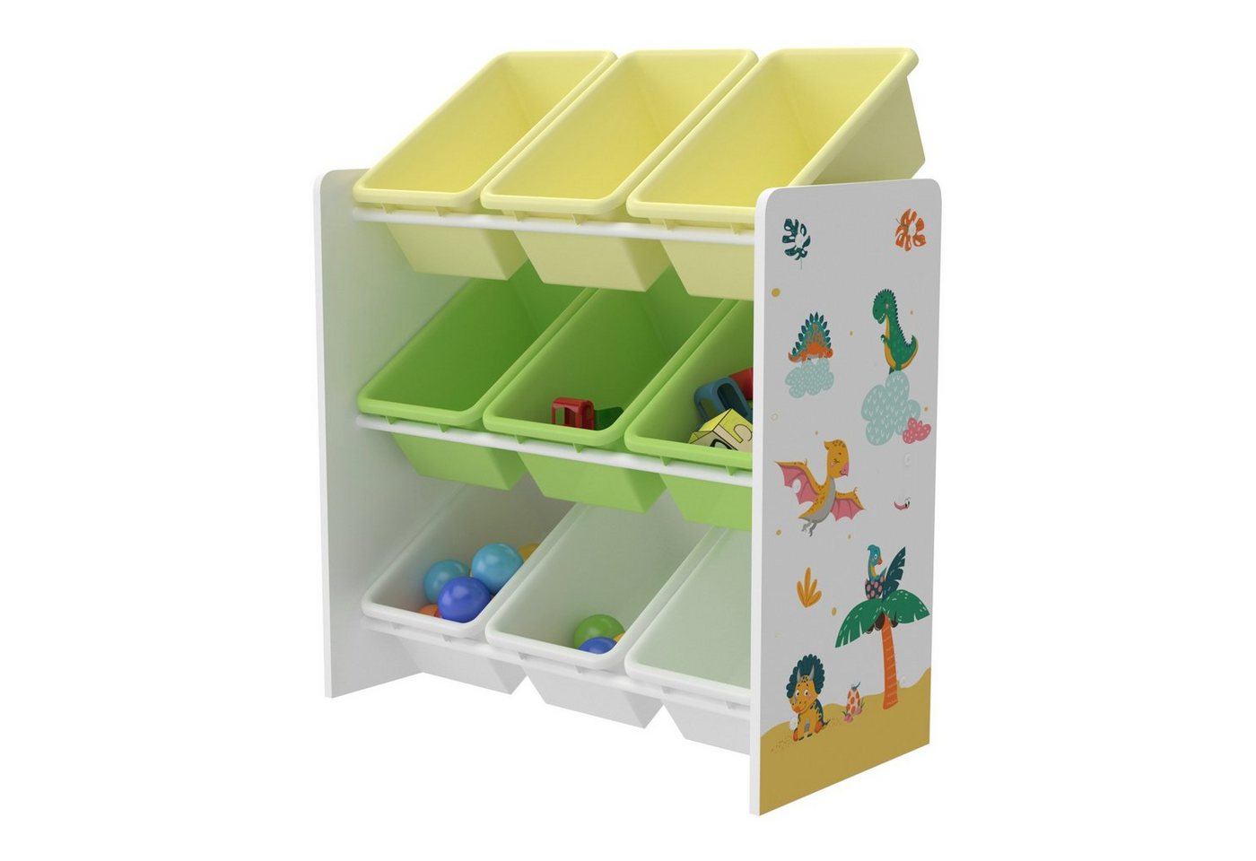 en.casa Kinderregal, »Muxía« mit 9 Ablagekisten Dinosaurier-Motiv 60x62x26,5 cm – Bild 3 von 5
