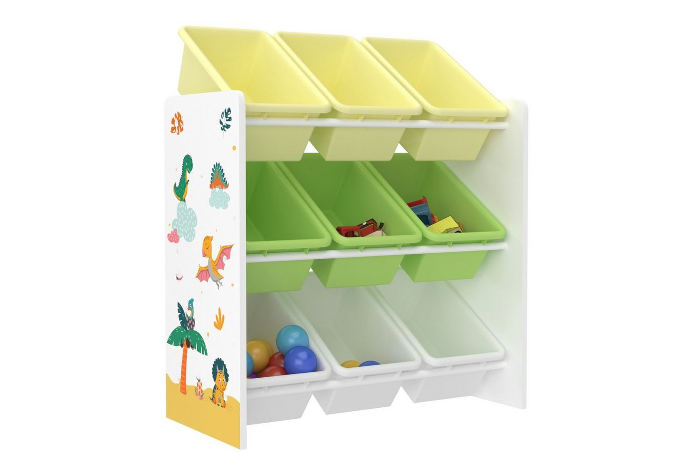en.casa Kinderregal, »Muxía« mit 9 Ablagekisten Dinosaurier-Motiv 60x62x26,5 cm – Bild 5 von 5