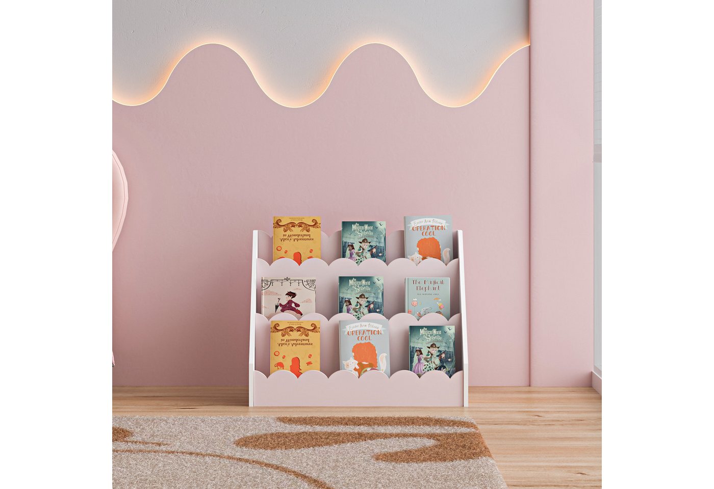 en.casa Kinderregal, »Vestnes« 48x61x30 cm in Wellendesign Cotton Candy/Weiß – Bild 3 von 5