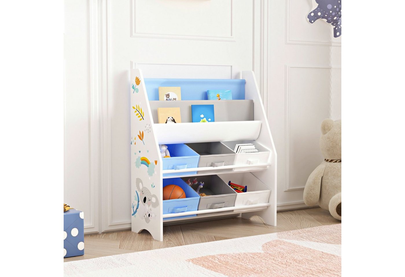 en.casa Kinderregal, »Ponteceso« Koala-Motiv 74 x 62 x 26,5 cm Weiß/Grau/Blau – Bild 2 von 5