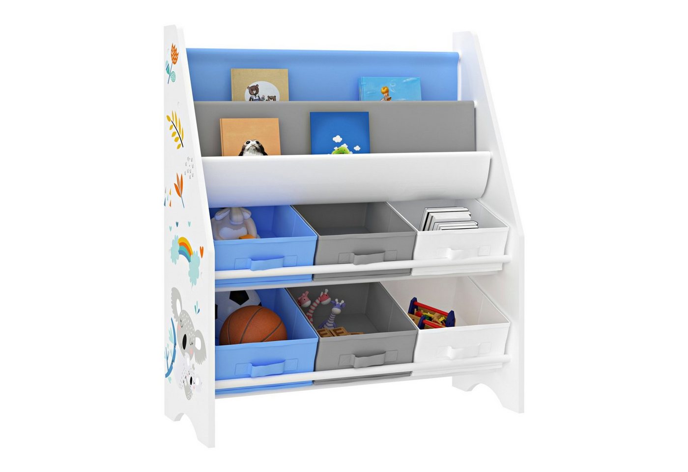en.casa Kinderregal, »Ponteceso« Koala-Motiv 74 x 62 x 26,5 cm Weiß/Grau/Blau – Bild 3 von 5