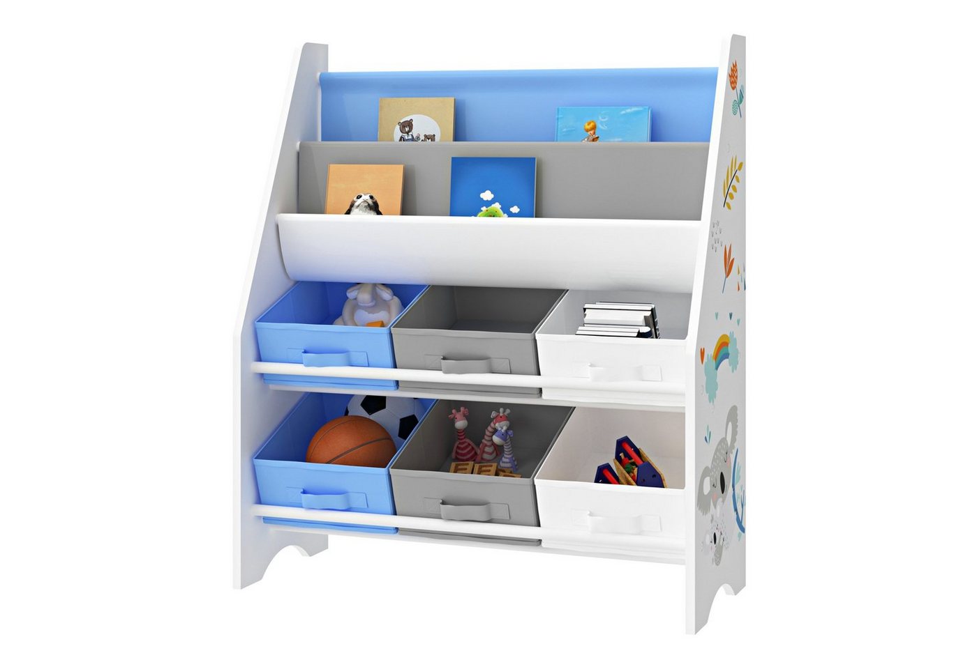 en.casa Kinderregal, »Ponteceso« Koala-Motiv 74 x 62 x 26,5 cm Weiß/Grau/Blau – Bild 5 von 5