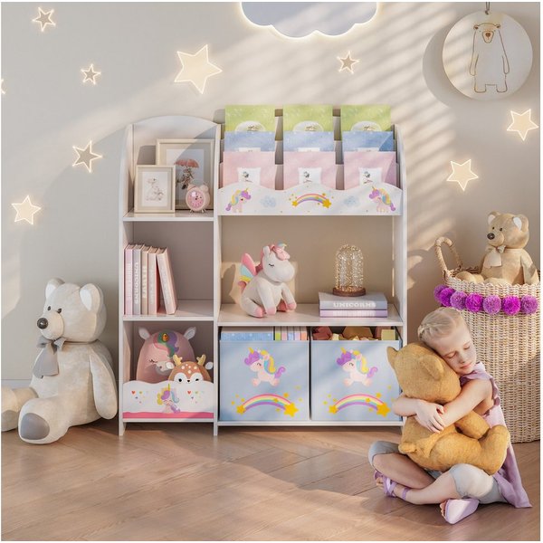 en.casa Kinderregal, »Lysekil« 100 x 93 x 30 cm mit Einhorn Motiv