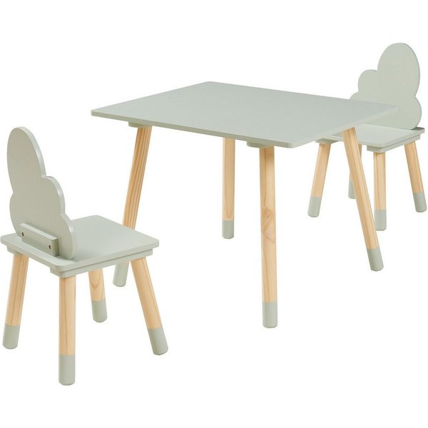 en.casa Kindersitzgruppe, (Set, 3-tlg), »Hovle« mit Wolken-Design Kiefernholz+MDF Mintgrün