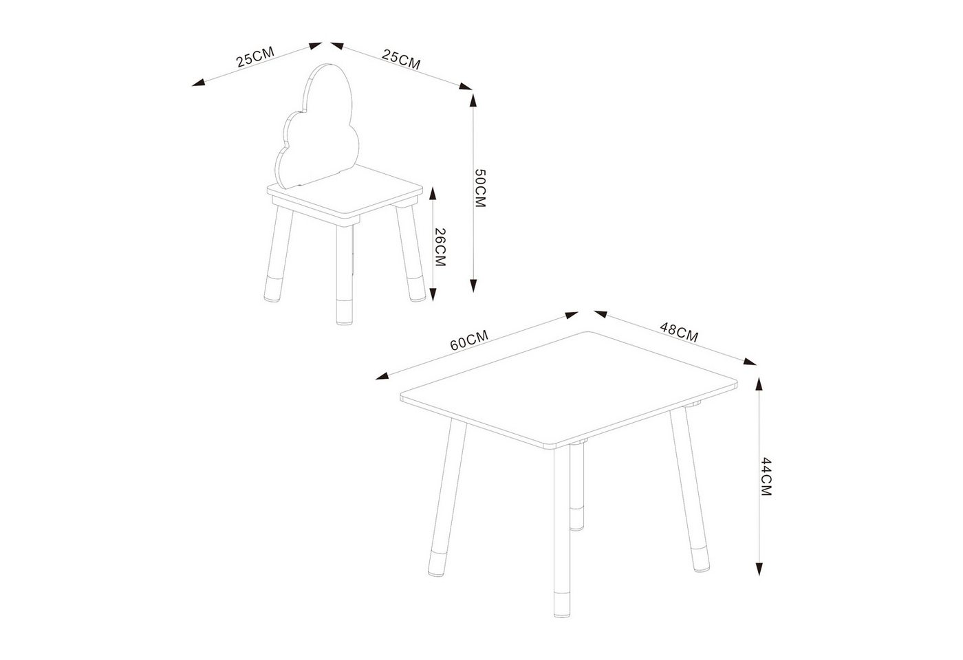 en.casa Kindersitzgruppe, (Set, 3-tlg), »Hovle« mit Wolken-Design Kiefernholz+MDF Mintgrün – Bild 4 von 5