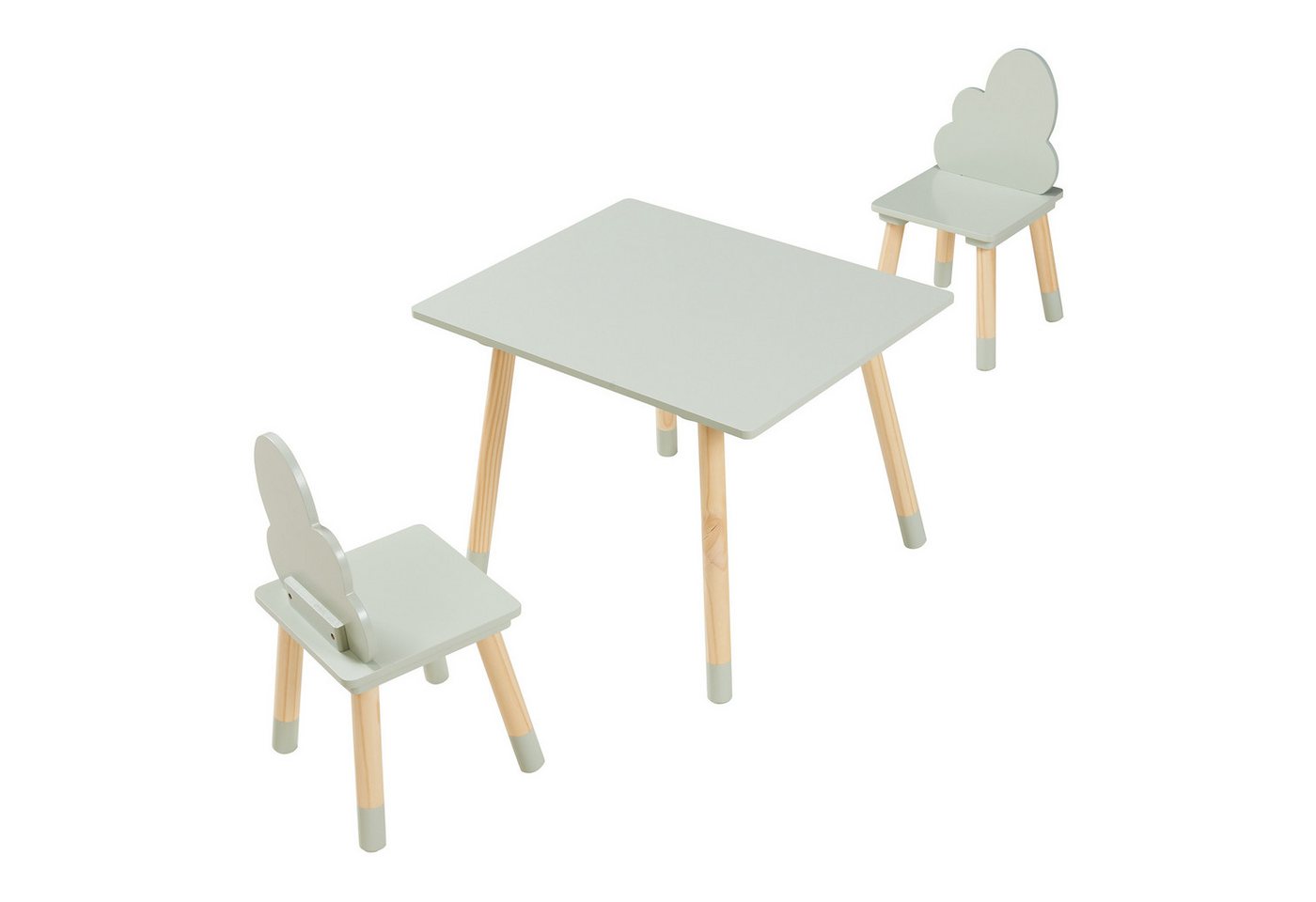 en.casa Kindersitzgruppe, (Set, 3-tlg), »Hovle« mit Wolken-Design Kiefernholz+MDF Mintgrün – Bild 5 von 5