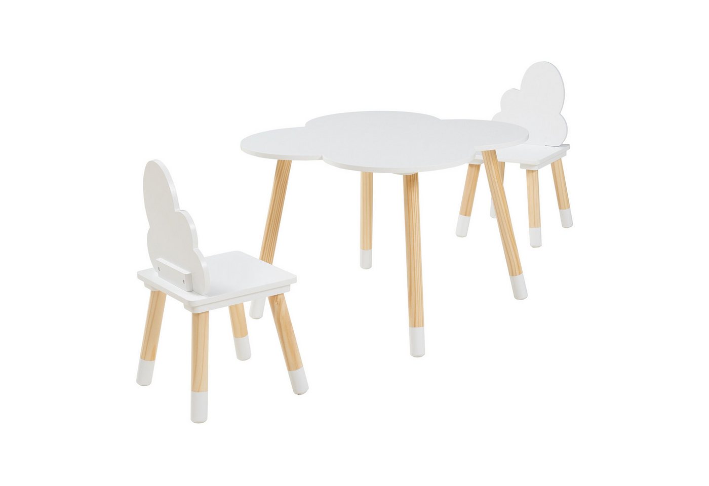 en.casa Kindersitzgruppe, (3-tlg., Tisch mit 2 Stühlen), »Epim« Kindertischset Wolkendesign Weiß – Bild 3 von 5