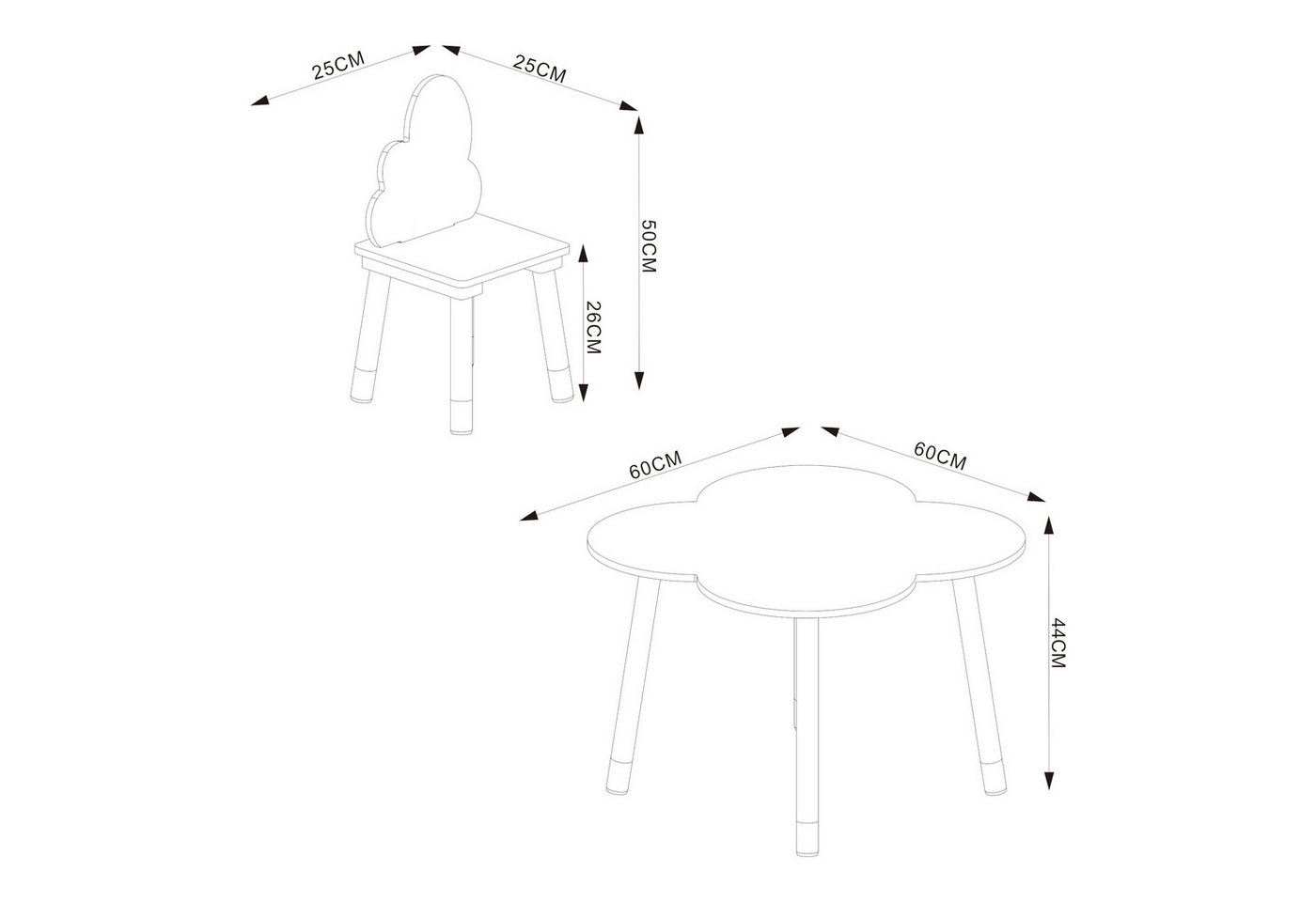 en.casa Kindersitzgruppe, (3-tlg., Tisch mit 2 Stühlen), »Epim« Kindertischset Wolkendesign Weiß – Bild 4 von 5