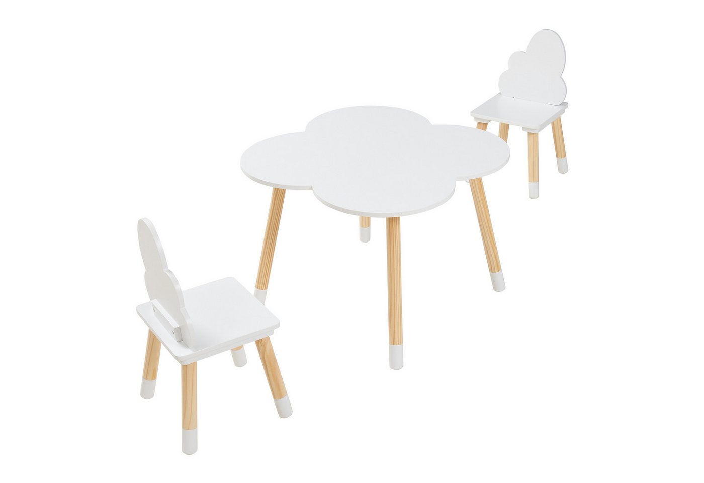 en.casa Kindersitzgruppe, (3-tlg., Tisch mit 2 Stühlen), »Epim« Kindertischset Wolkendesign Weiß – Bild 5 von 5