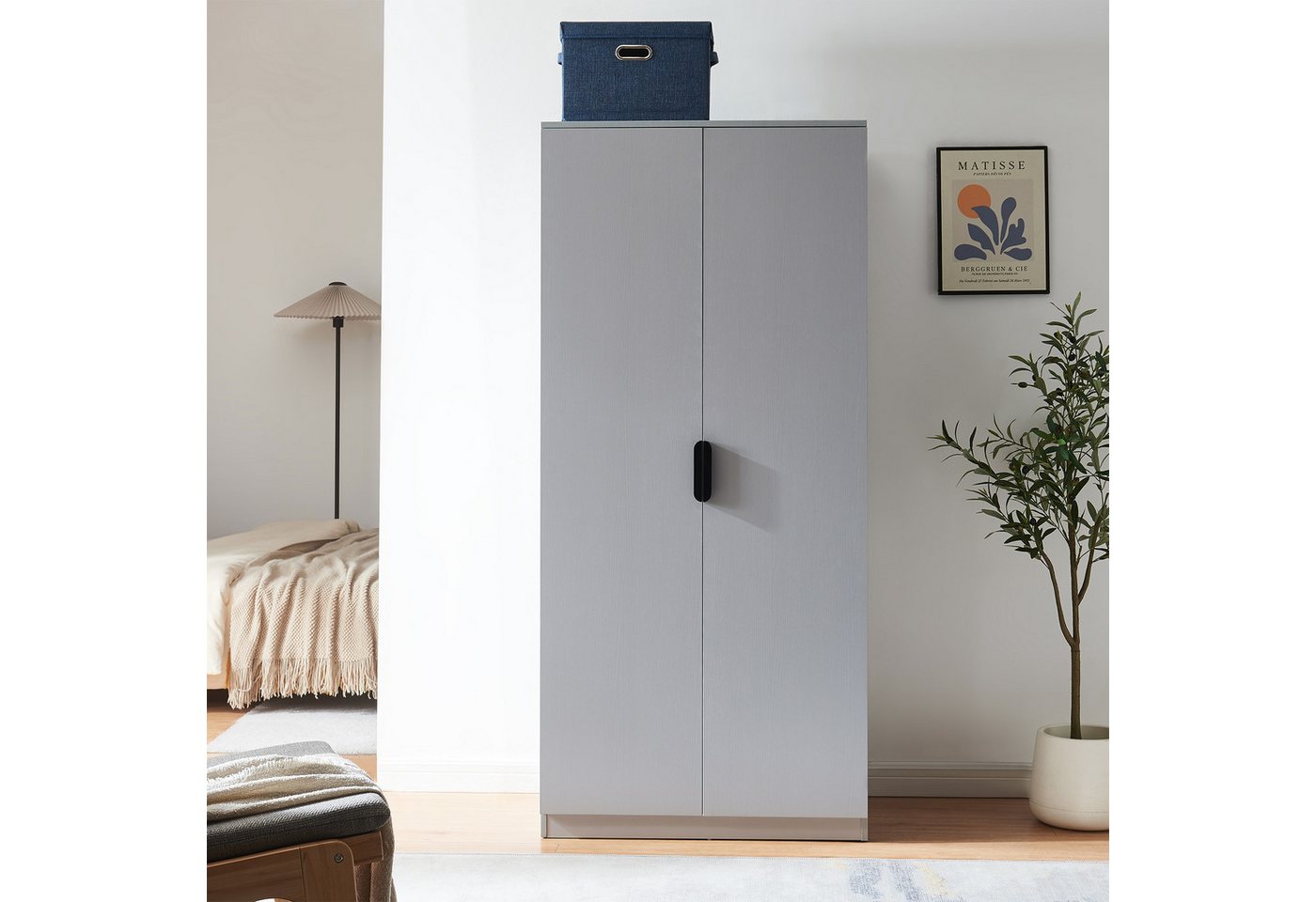 en.casa Kleiderschrank »Eiselfing« 2 Türen, 1 Stange, 4 Fächer 176x80x52 cm Grau – Bild 3 von 5