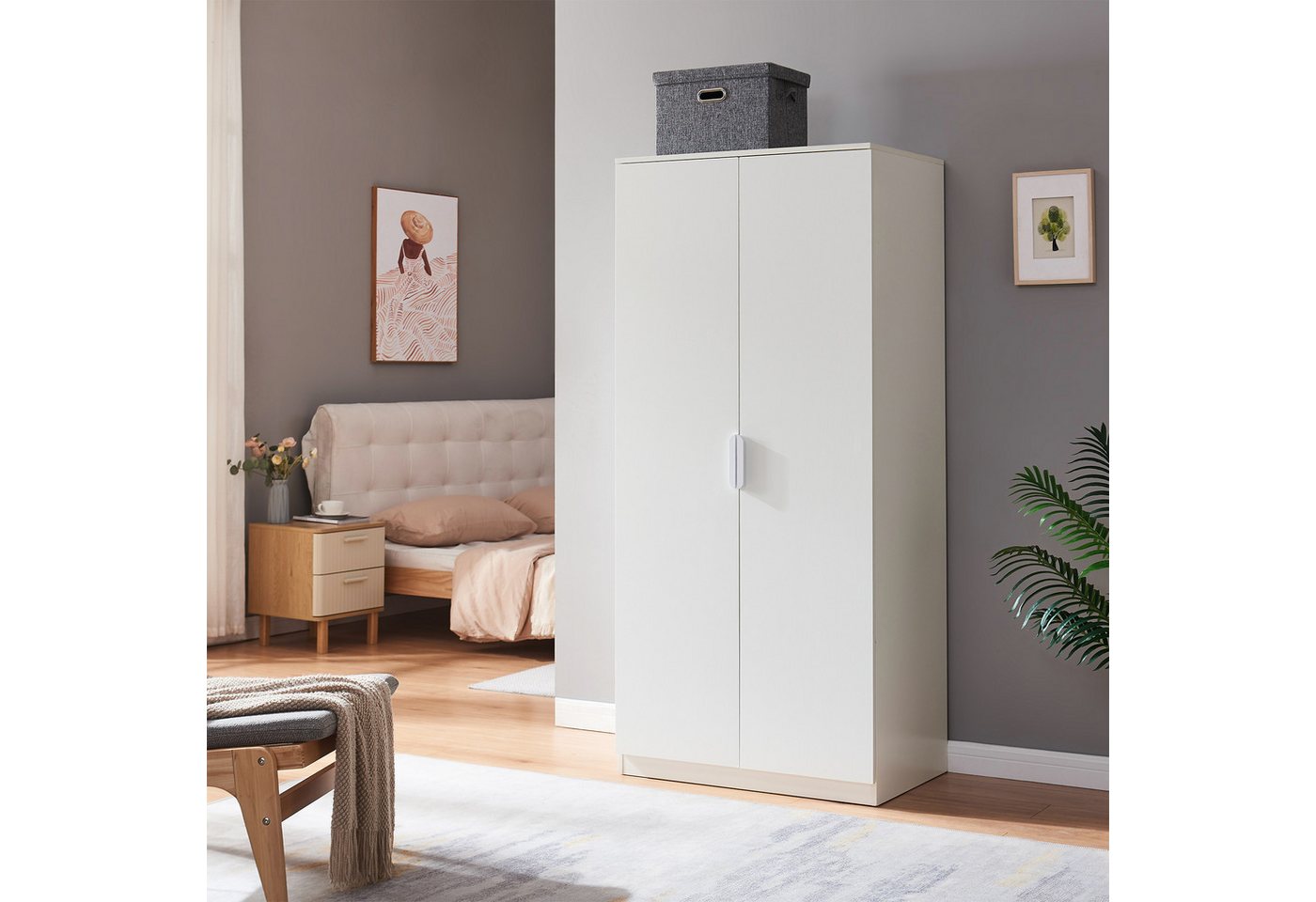 en.casa Kleiderschrank »Eiselfing« 2 Türen, 1 Stange, 4 Fächer 176x80x52 cm Weiß – Bild 2 von 5
