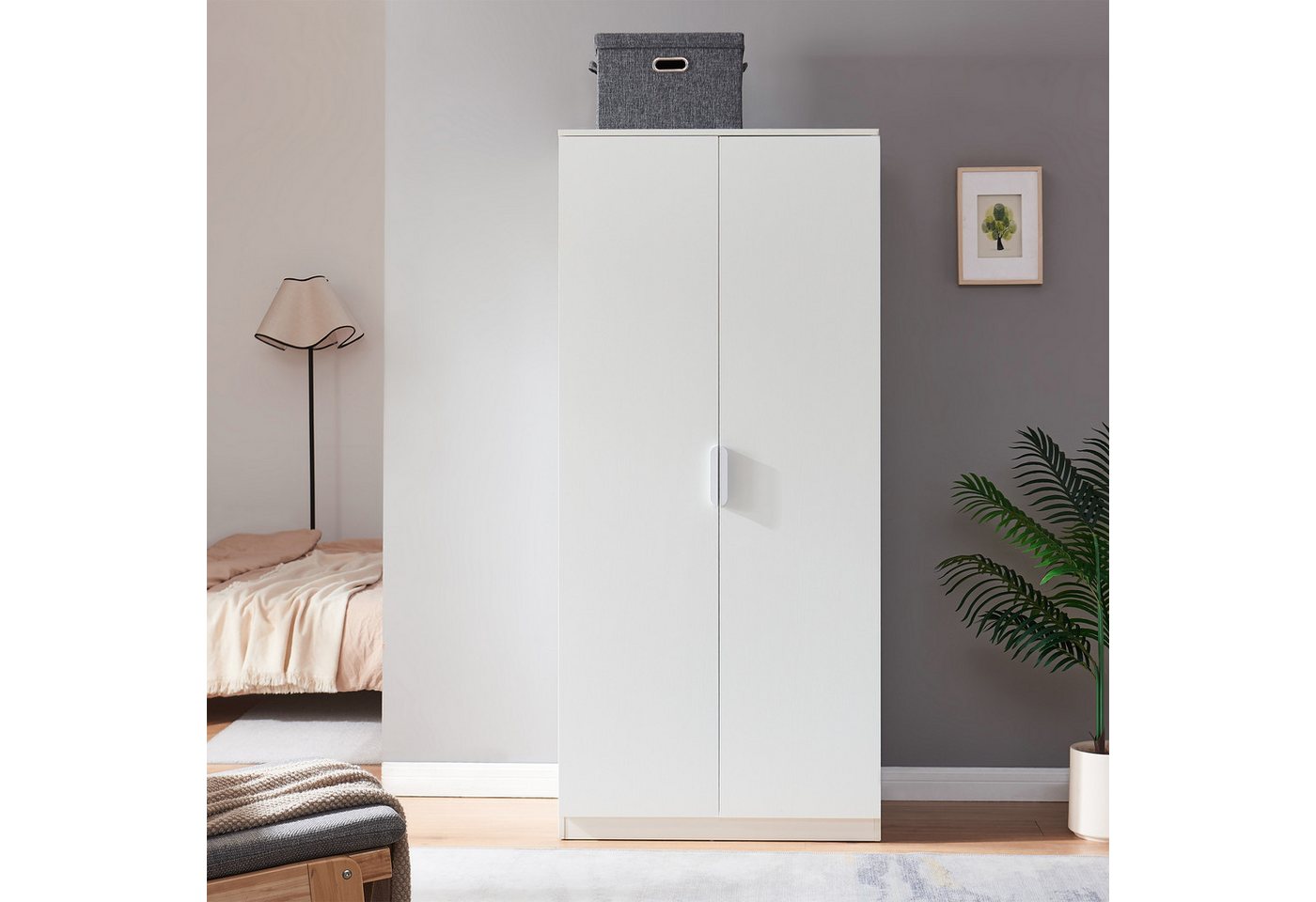 en.casa Kleiderschrank »Eiselfing« 2 Türen, 1 Stange, 4 Fächer 176x80x52 cm Weiß – Bild 3 von 5