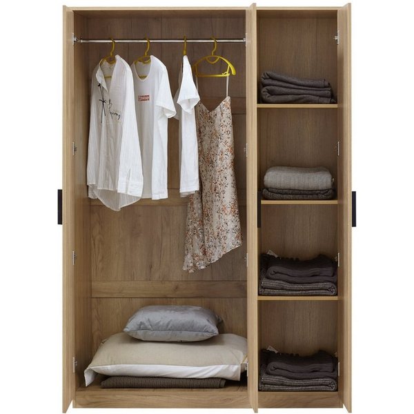 en.casa Kleiderschrank »Eiselfing« 3 Türen, 1 Stange, 4 Fächer 176x120x52 cm Eiche