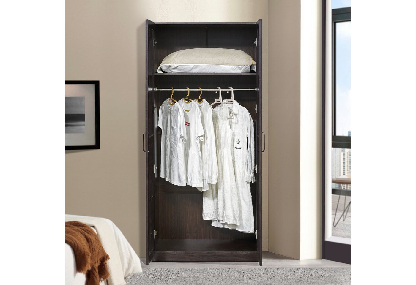 en.casa Kleiderschrank »Finning« 1 Stange, 1 Fach 176x80x52 cm Walnuss – Bild 2 von 5