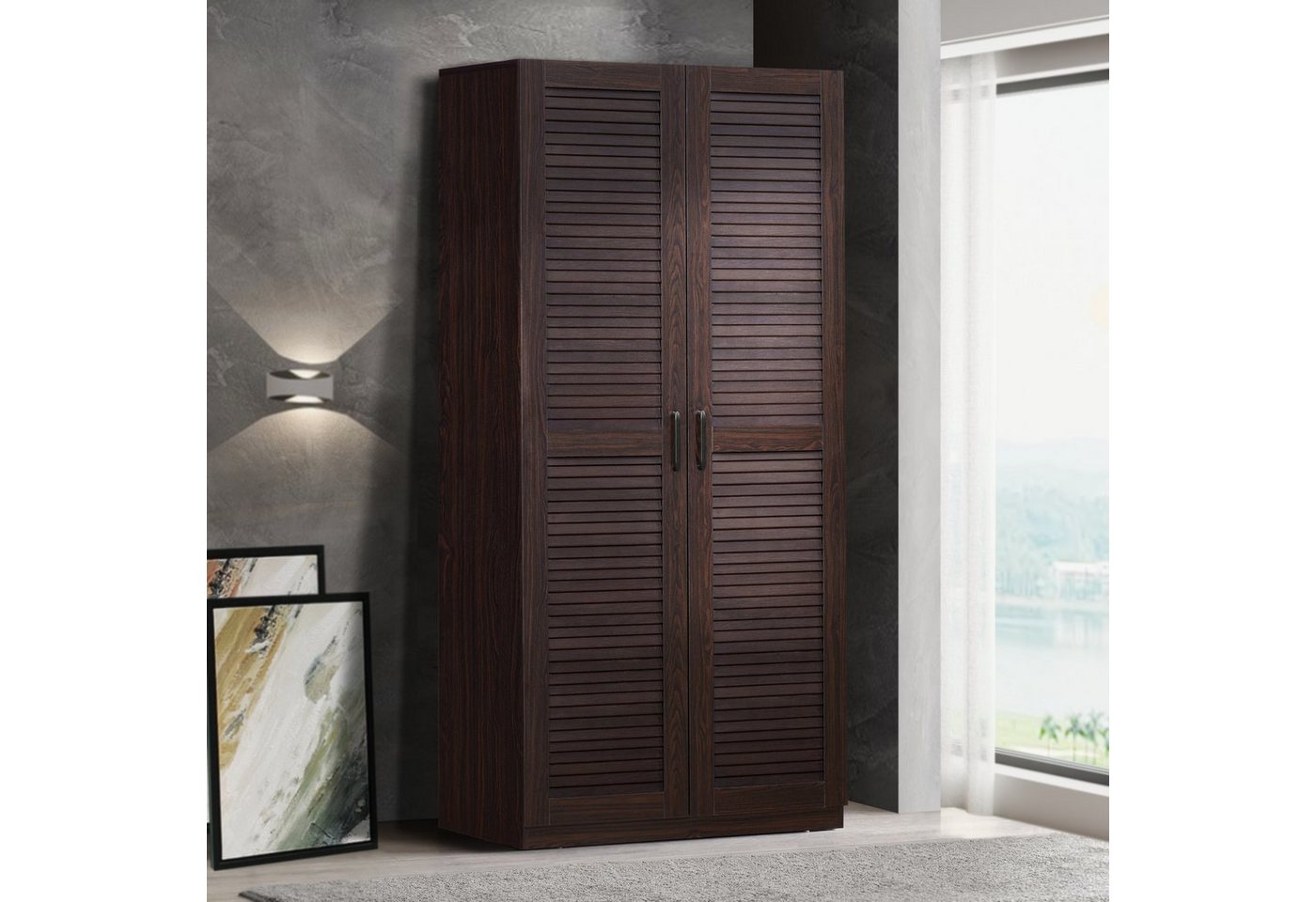 en.casa Kleiderschrank »Finning« 1 Stange, 1 Fach 176x80x52 cm Walnuss – Bild 3 von 5