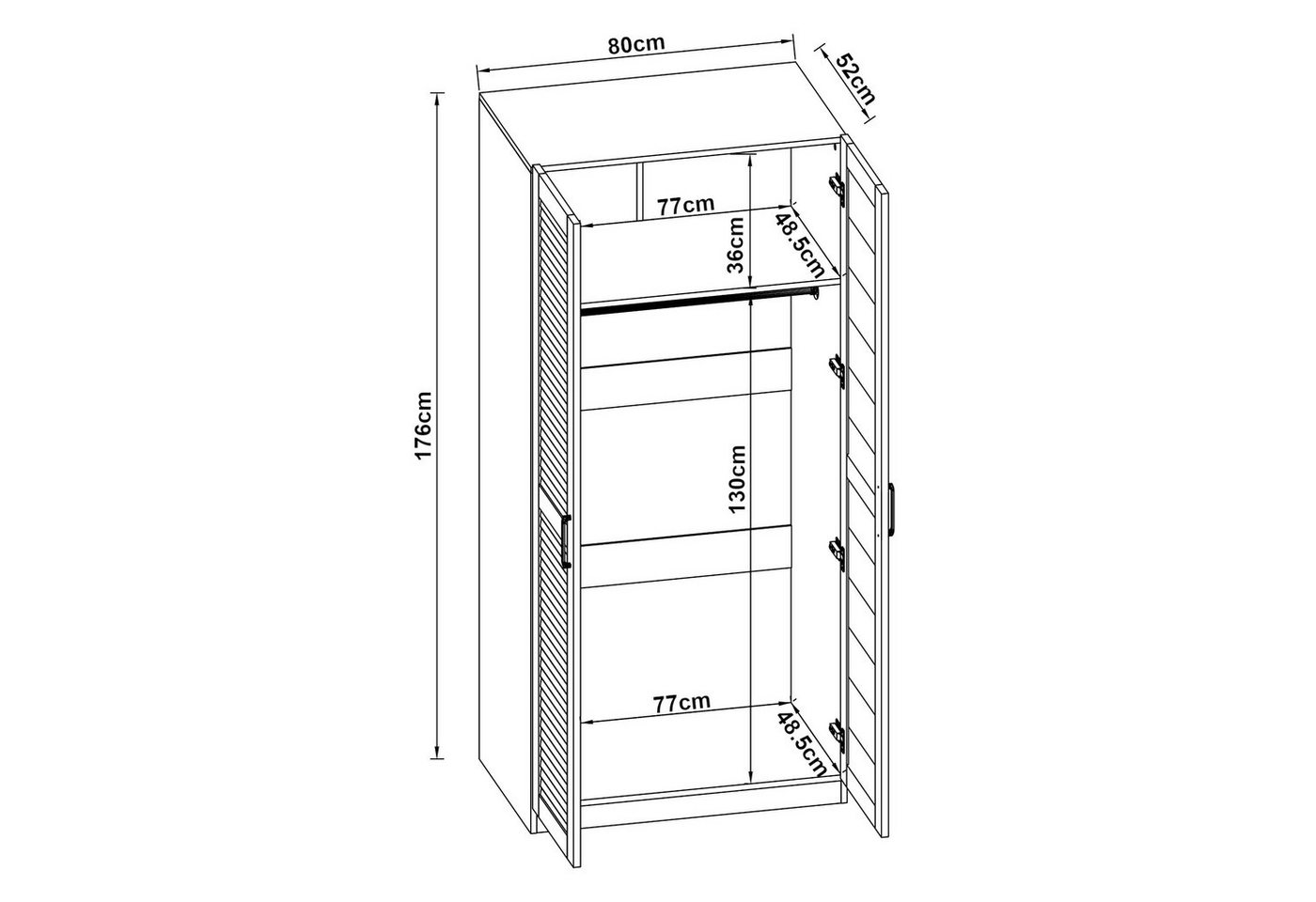 en.casa Kleiderschrank »Finning« 1 Stange, 1 Fach 176x80x52 cm Walnuss – Bild 4 von 5