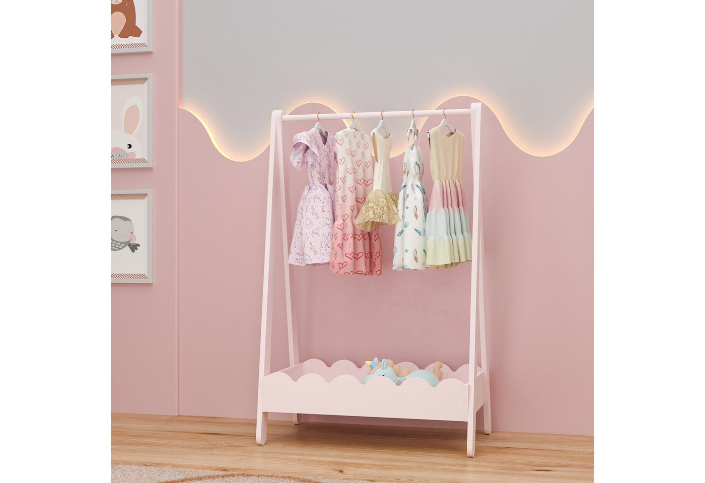 en.casa Kleiderständer, für Kinder »Vestnes« mit Kleiderstange 99x66x38 cm Cotton Candy – Bild 2 von 5