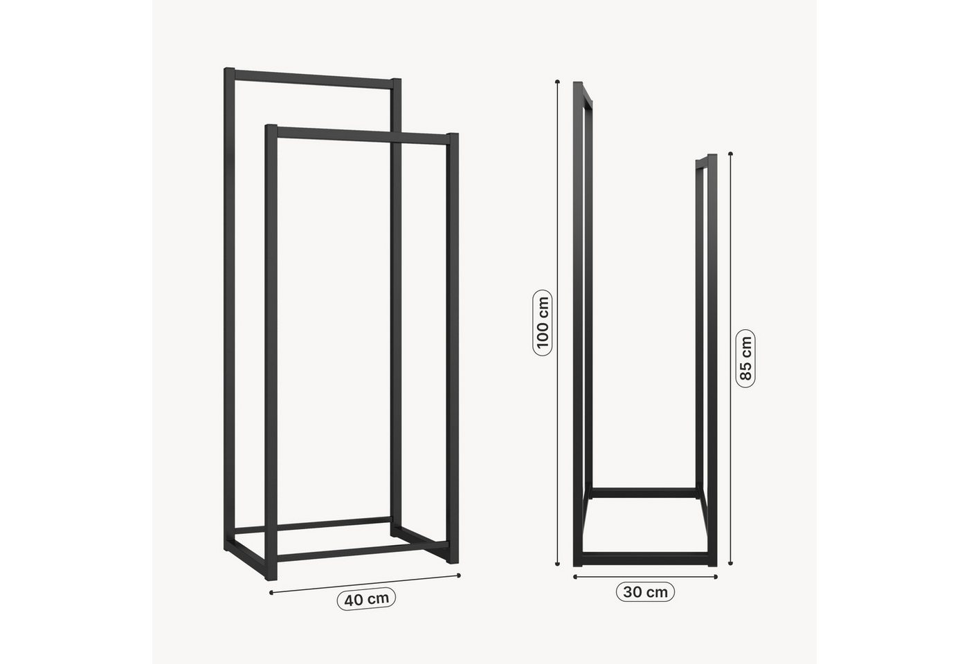 en.casa Kleiderständer, »Holtalen« mit 2 Stangen Metall 100 x 40 x 30 cm Schwarz – Bild 3 von 5