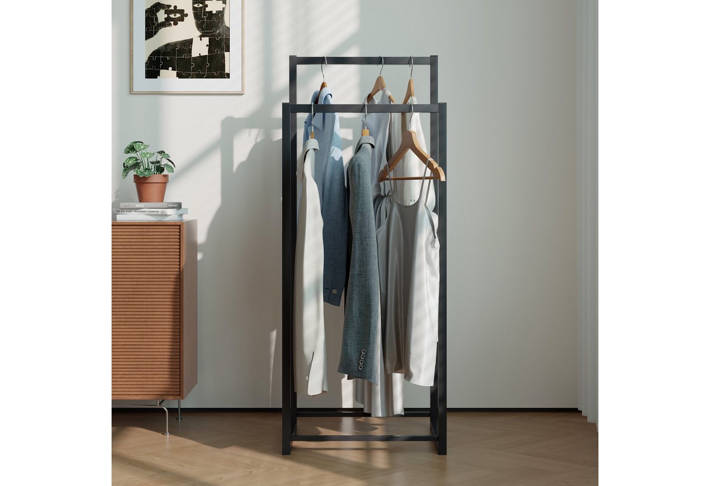 en.casa Kleiderständer, »Holtalen« mit 2 Stangen Metall 100 x 40 x 30 cm Schwarz – Bild 4 von 5
