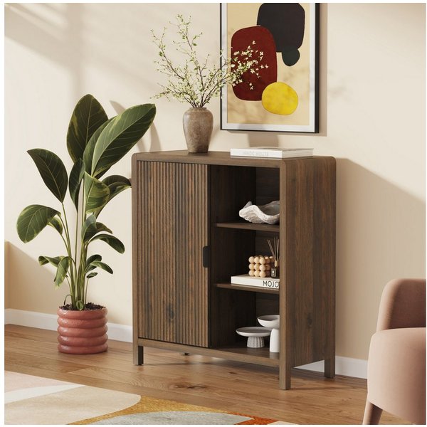 en.casa Kommode, »Lukkodso« mit Tür 82 x 75 x 30 cm Walnussoptik