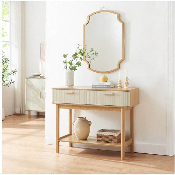 en.casa Konsolentisch, »Ferrersp« mit 2 Schubladen 100x40x80 cm Eicheoptik/Sandfarben