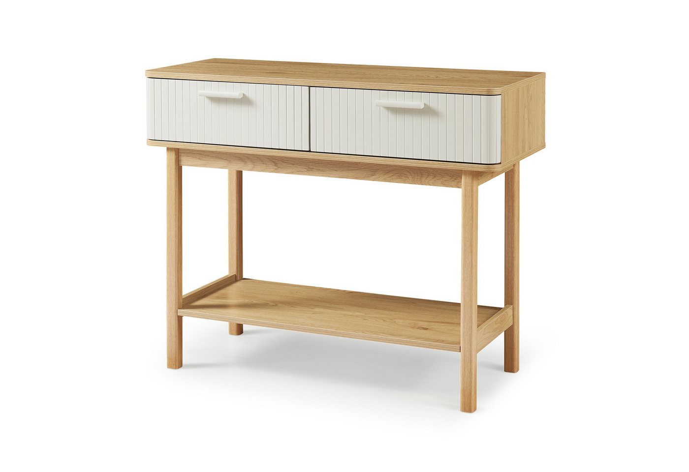 en.casa Konsolentisch, »Ferrersp« mit 2 Schubladen 100x40x80 cm Eicheoptik/Sandfarben – Bild 3 von 5