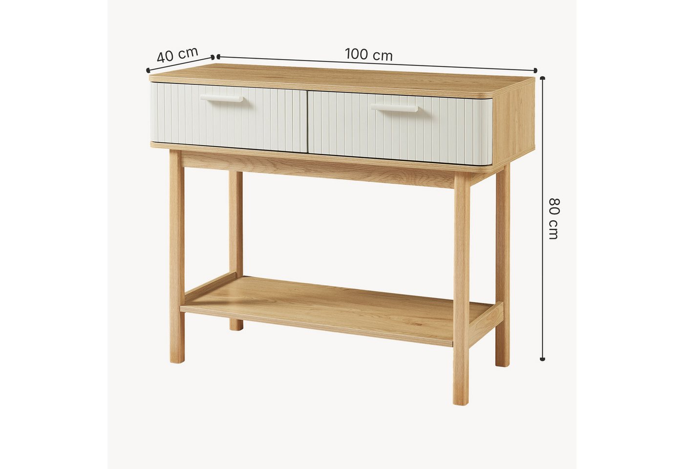 en.casa Konsolentisch, »Ferrersp« mit 2 Schubladen 100x40x80 cm Eicheoptik/Sandfarben – Bild 4 von 5