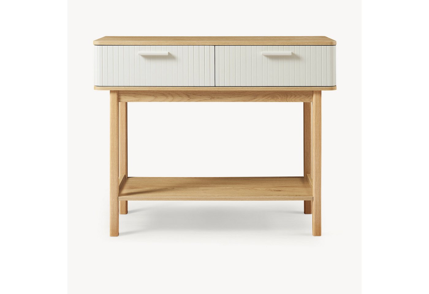 en.casa Konsolentisch, »Ferrersp« mit 2 Schubladen 100x40x80 cm Eicheoptik/Sandfarben – Bild 5 von 5