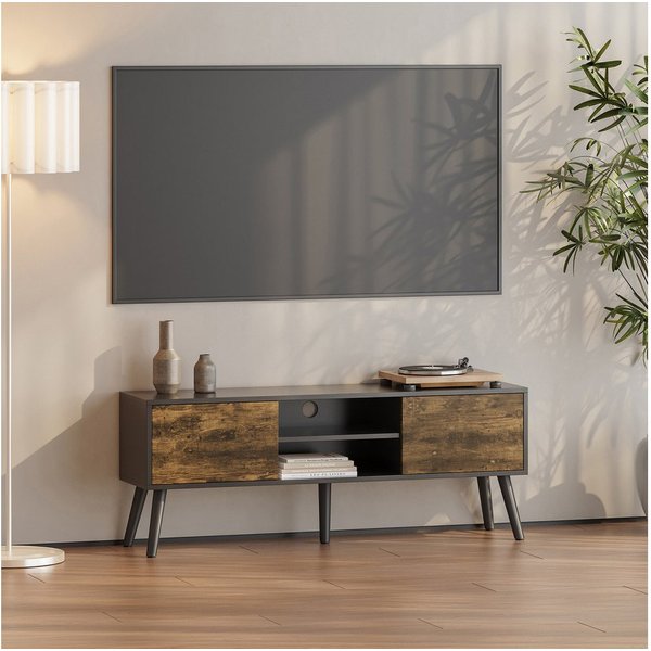 en.casa Lowboard, »Eskilstuna« Fernsehtisch 120x29,5x46,5cm Schwarz / Dunkler Holzton