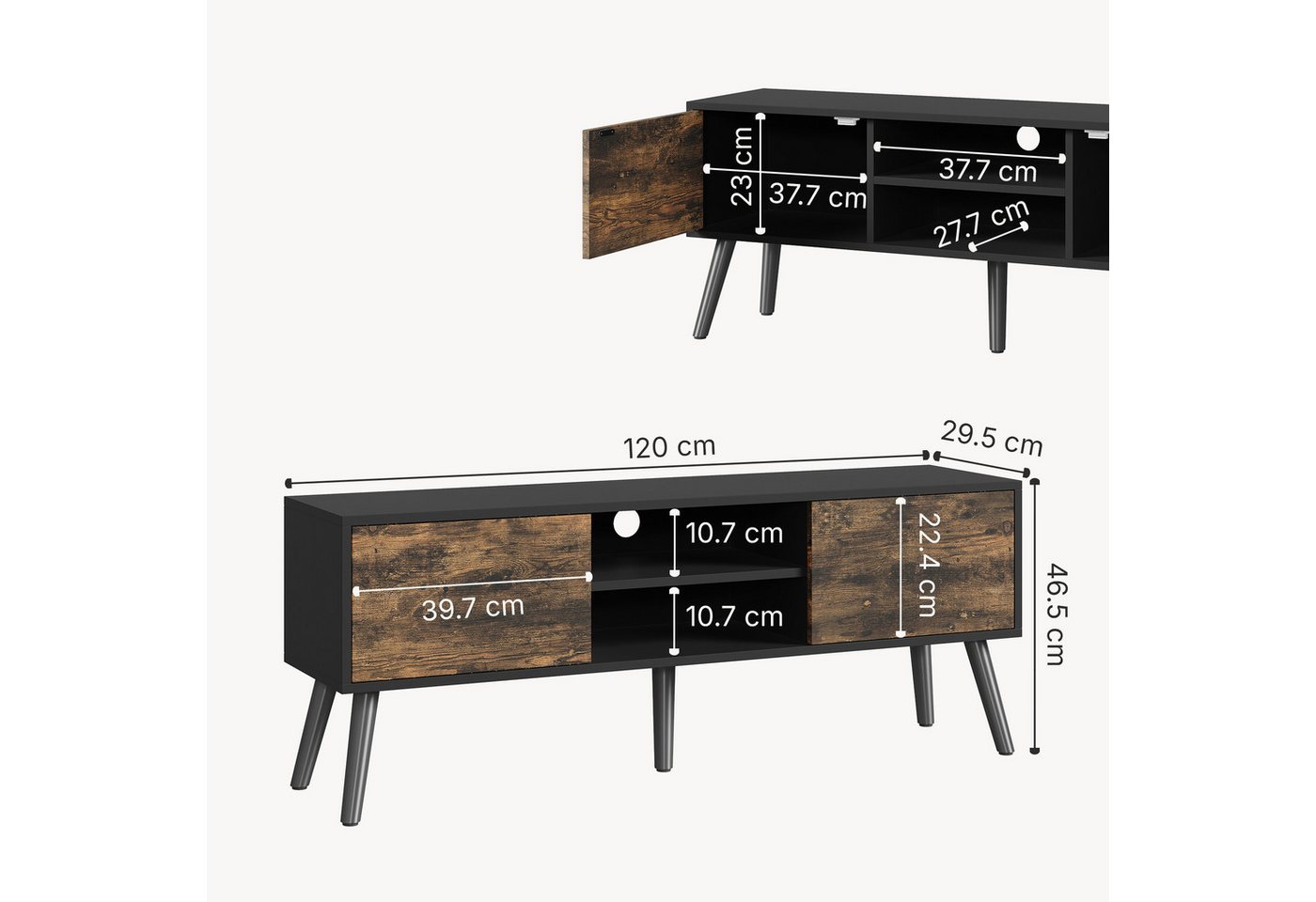 en.casa Lowboard, »Eskilstuna« Fernsehtisch 120x29,5x46,5cm Schwarz / Dunkler Holzton – Bild 4 von 5