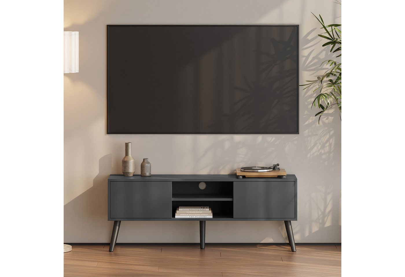 en.casa Lowboard, »Eskilstuna« Fernsehtisch 120x29,5x46,5cm Dunkelgrau – Bild 2 von 5