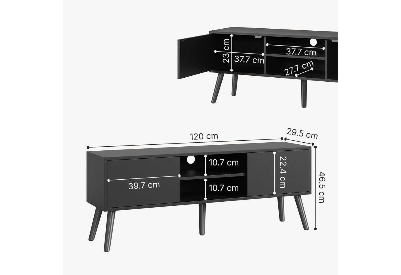 en.casa Lowboard, »Eskilstuna« Fernsehtisch 120x29,5x46,5cm Dunkelgrau – Bild 4 von 5