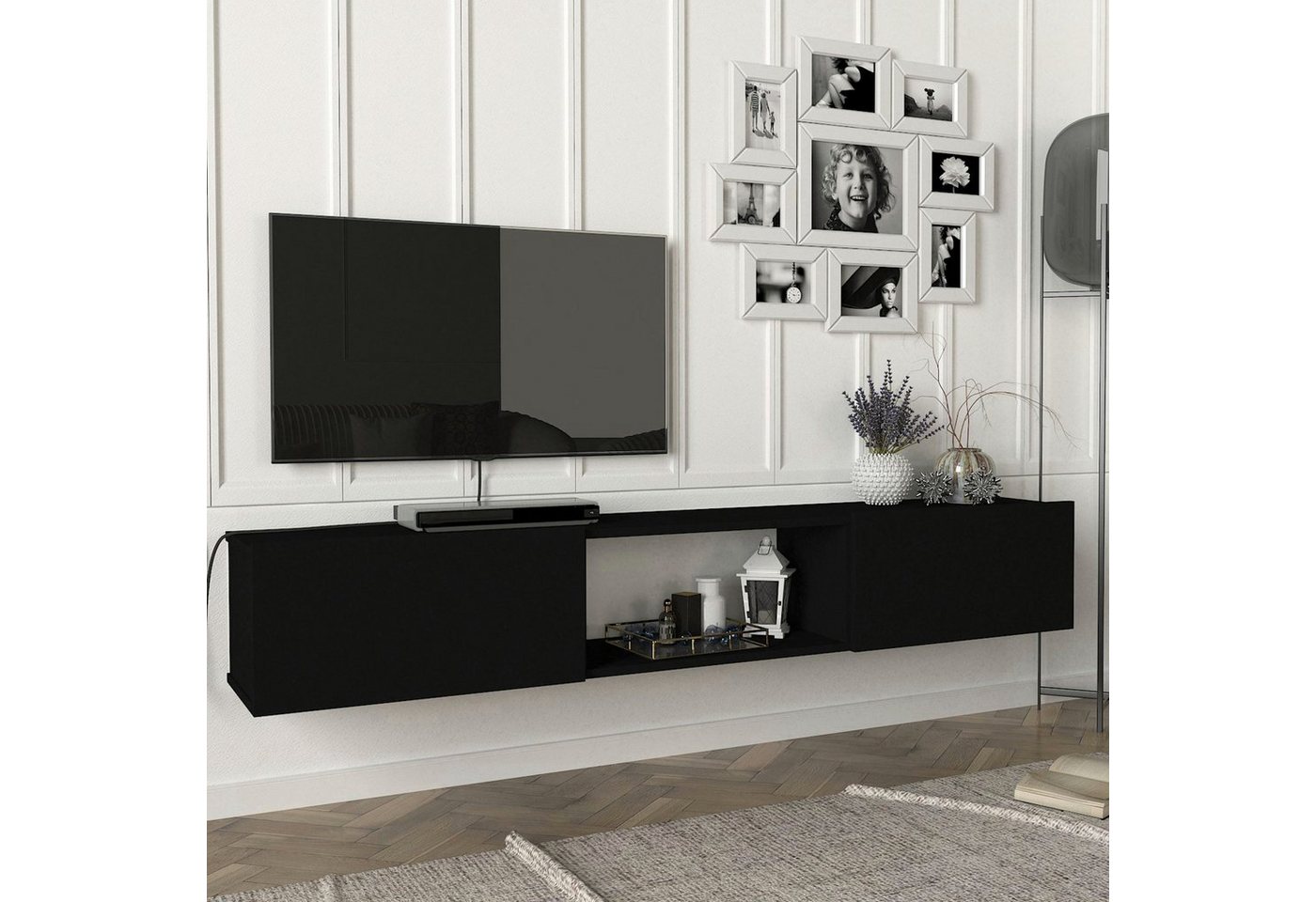 en.casa Lowboard, »Paltamo« Fernsehschrank 180x31x29,5cm Schwarz – Bild 2 von 5