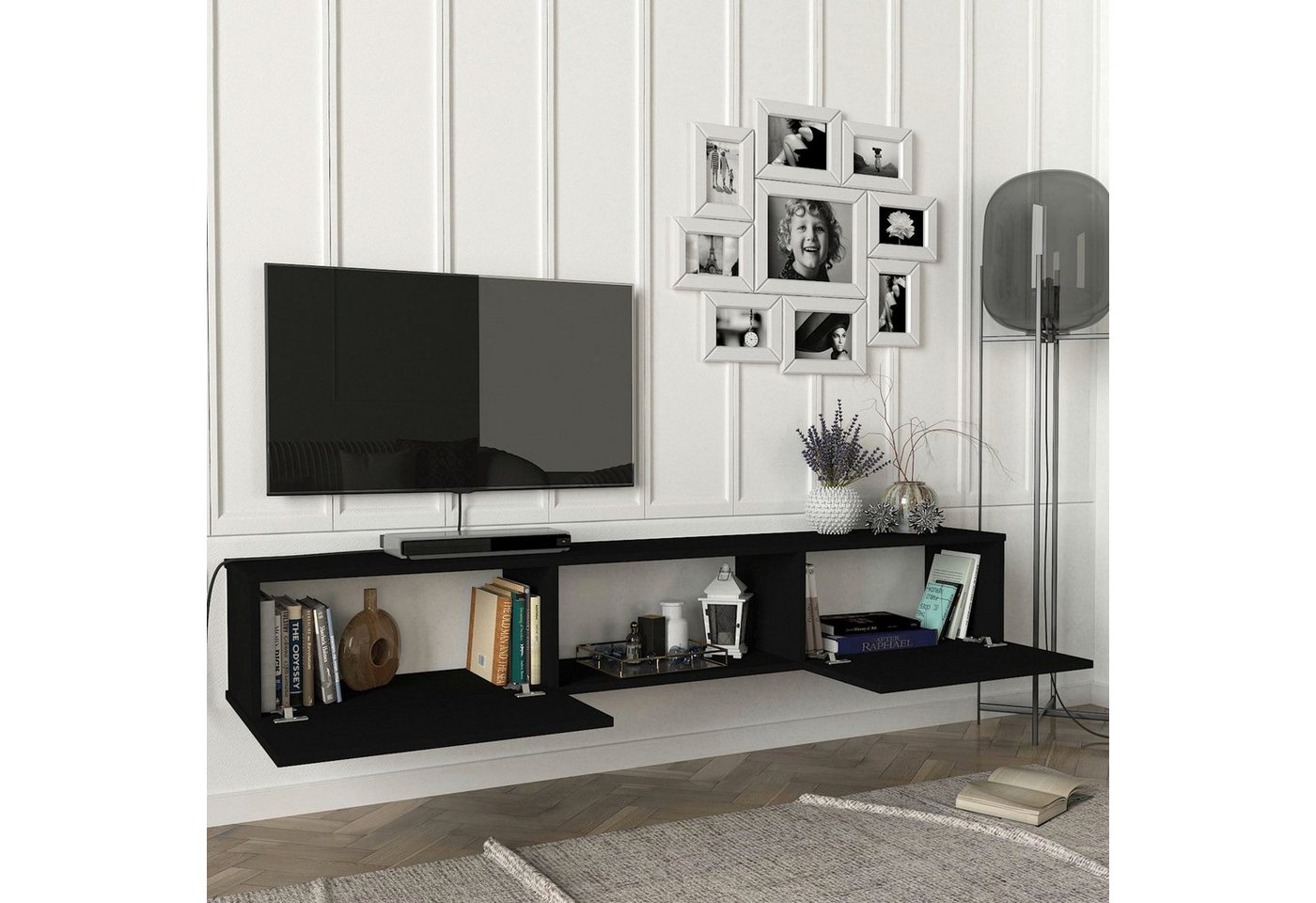 en.casa Lowboard, »Paltamo« Fernsehschrank 180x31x29,5cm Schwarz – Bild 3 von 5